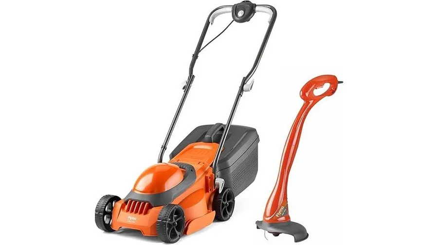 Robot lawn mower autonomously cutting a UK garden
