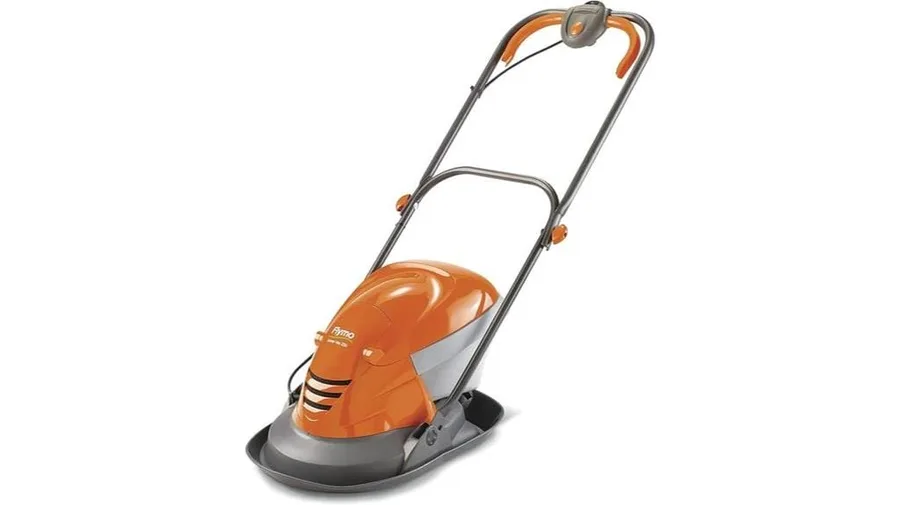 Flymo hover mower cutting around garden edges