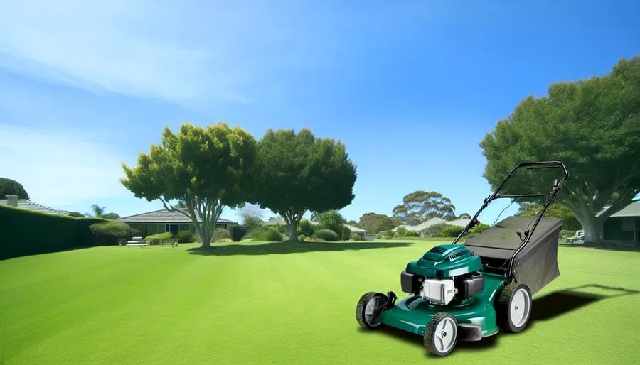 Ride-on lawn mower on a large UK garden